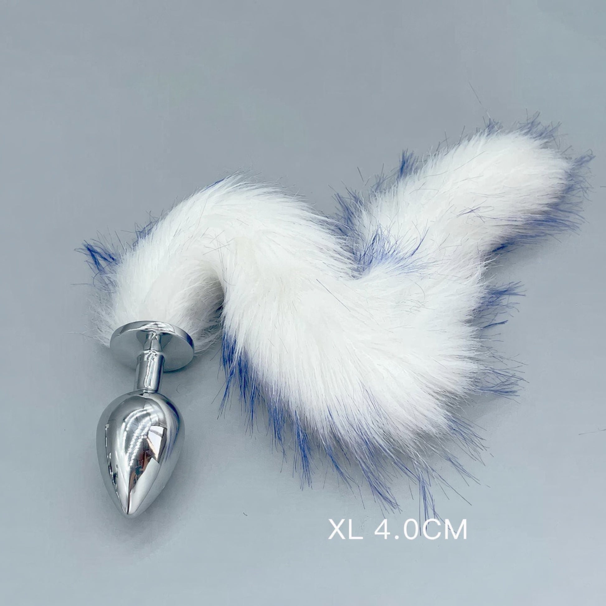 White & Blue Fox Tail Plug with Removable Metal Base - XL - image 4