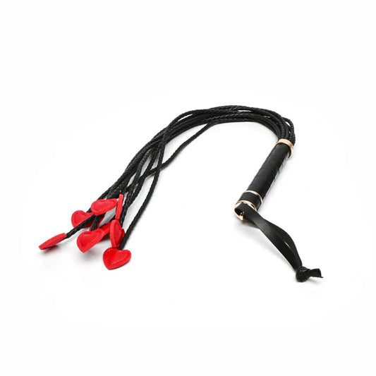 8-Tail Vegan Leather Whip with Red Heart Tips - Black - image 0