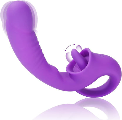 Clitoris Tongue Licking Vibrating Dildo - Purple - image 6
