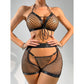 Sexy Fishnet Two Piece Lingerie Set – Backless Halter Top with Bow Tie & Matching Shorts - Black - L - image 16