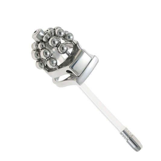 24-Bead Stainless Steel Chastity Cage with Urethral Tube - image 0