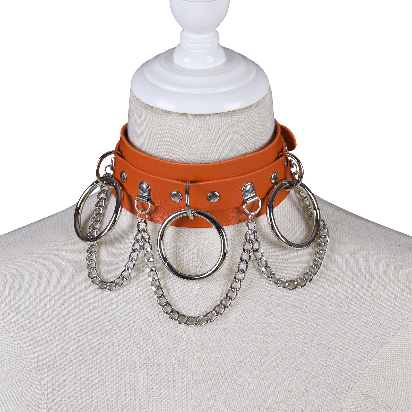 Unisex Punk PU Leather Choker Rock  - Orange - image 7