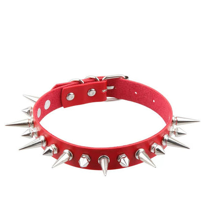 Spiked Sm Leather Collar - Red - image 8