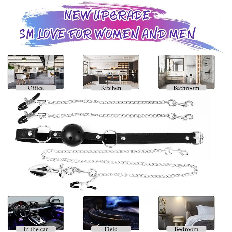 5-Piece BDSM Bondage Set – Ball Gag, Nipple Clamps & Anal Plug for Couples - image 5