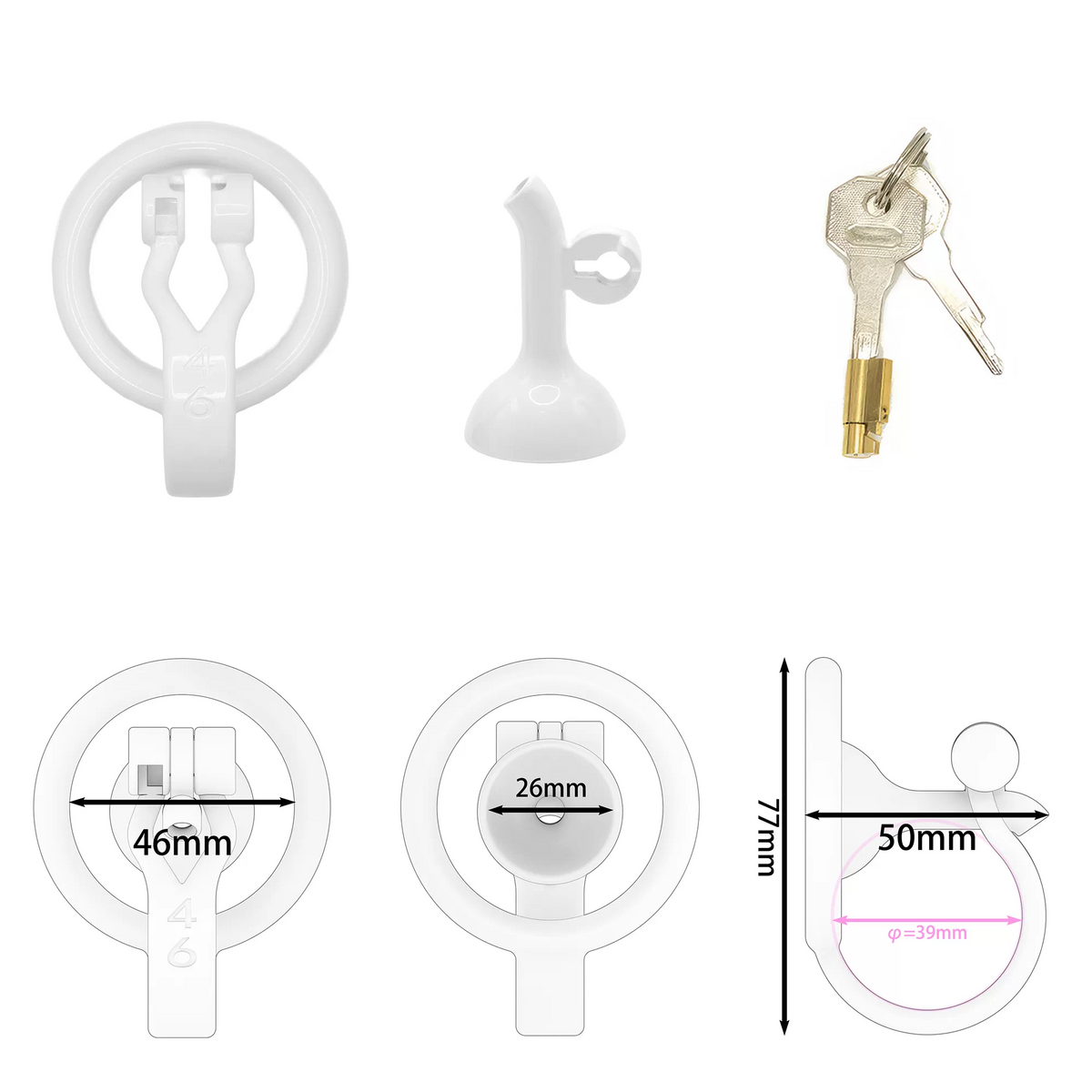 3D Printed Inverted Chastity Cage - White - 46mm - image 2