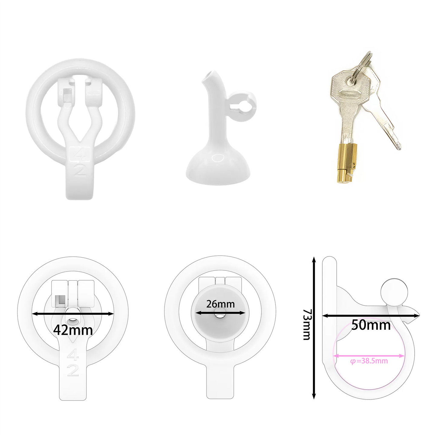 3D Printed Inverted Chastity Cage - White - 42mm - image 3