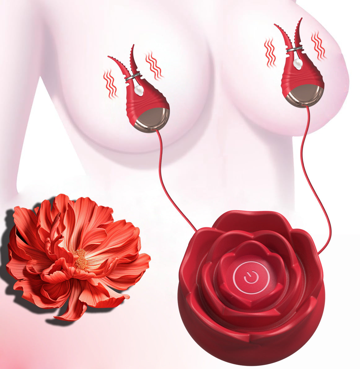 Rose Vibrating Nipple Clips - Red - image 0