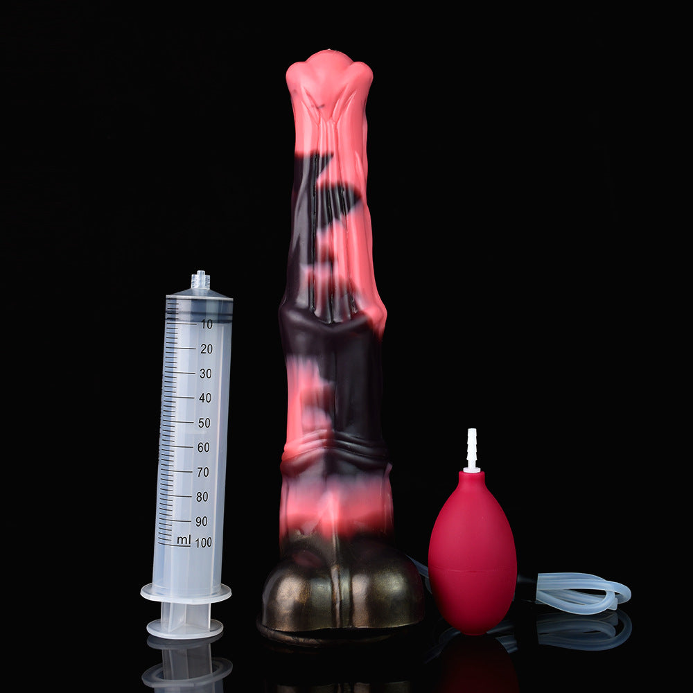 Ejaculating Horse Dildo Squirting Monster Dildo (with syringe and pump) - Black Red - image 0