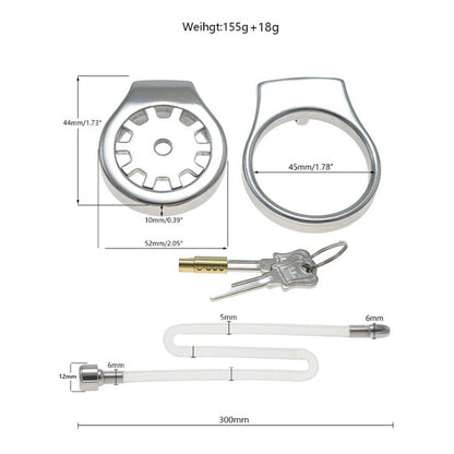 Thickened Stainless Steel Chastity Cage with 11.8-Inch Catheter – 4 Ring Sizes - A - 1.78'' - image 3