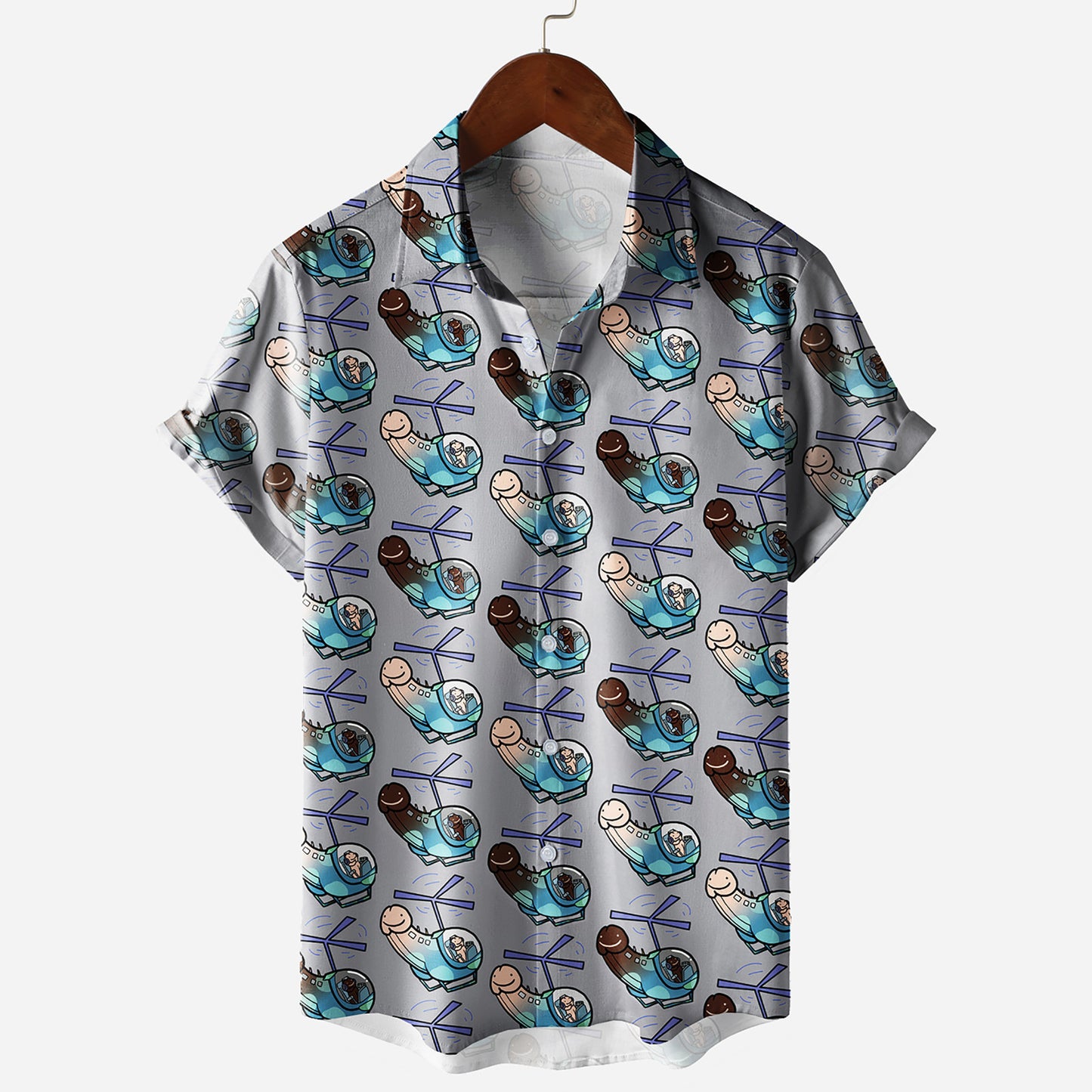 Mens Button Down Gray Shirts Funny Penis Printed - Gray - 5XL - image 0