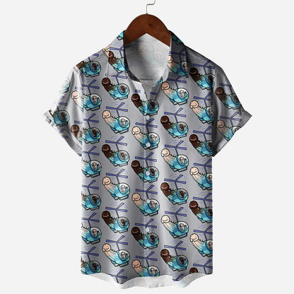 Mens Button Down Gray Shirts Funny Penis Printed - Gray - 5XL - image 0