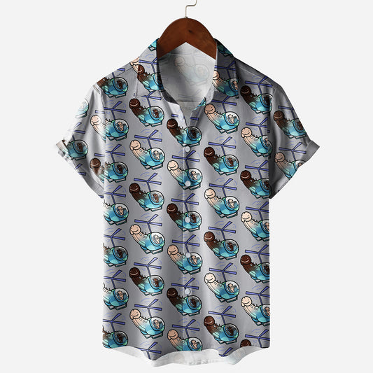 Mens Button Down Gray Shirts Funny Penis Printed - Gray - 5XL - image 0