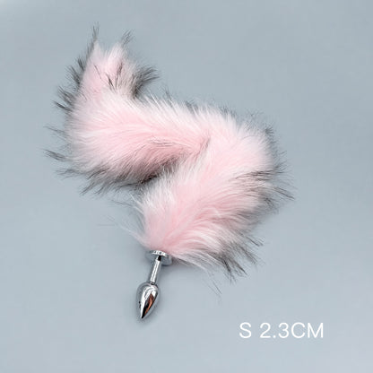 Pink & Black Fox Tail Plug with Removable Metal Base - S - image 4