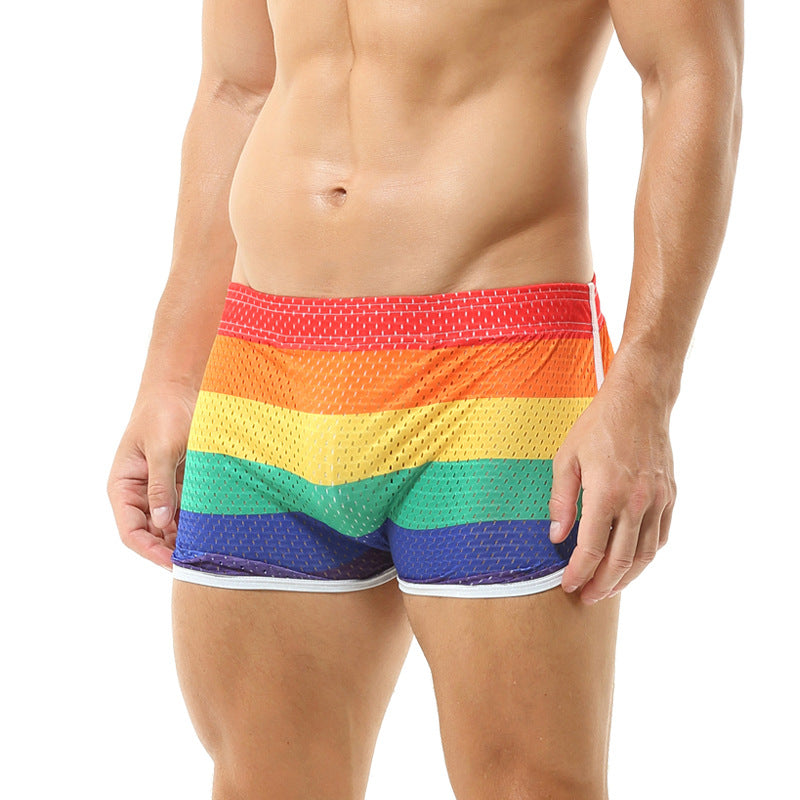 Men Sexy Rainbow Breathable Mesh Skirt Elastic Boxer Shorts  - Multicolor - XL - image 4