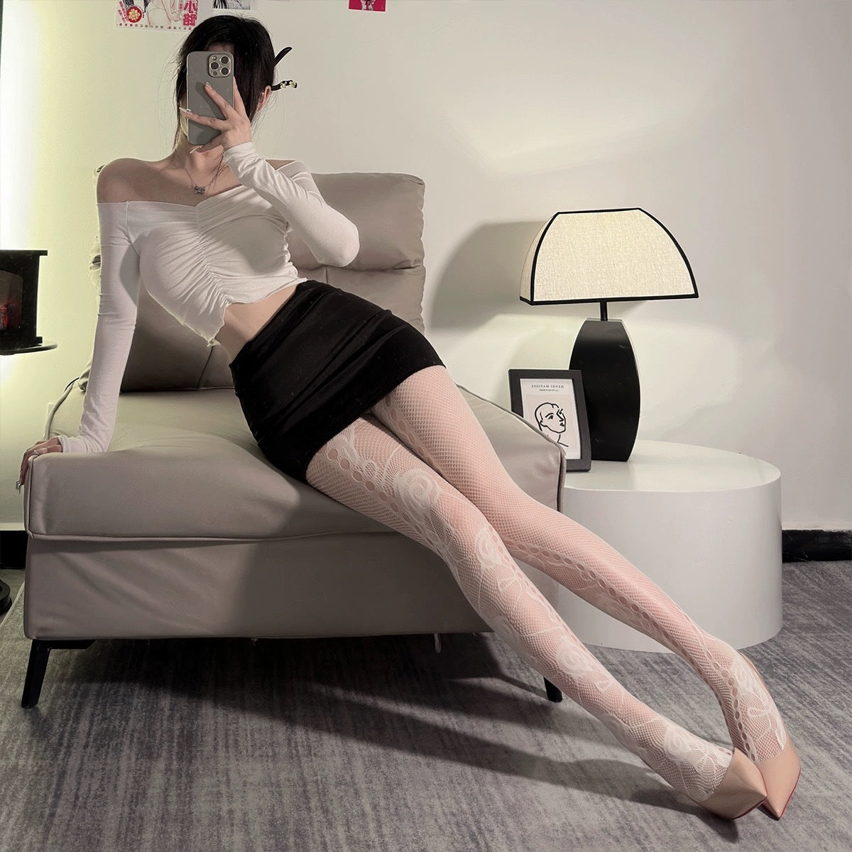 Sweet Rose Fantasy – Lace Trim Fishnet Suspender Stockings - Pantyhose Style - D - One Size - image 11