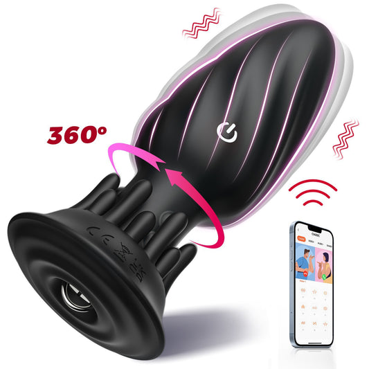 App Control Vibrating Rotating Silicone Butt Plug - Black - image 0