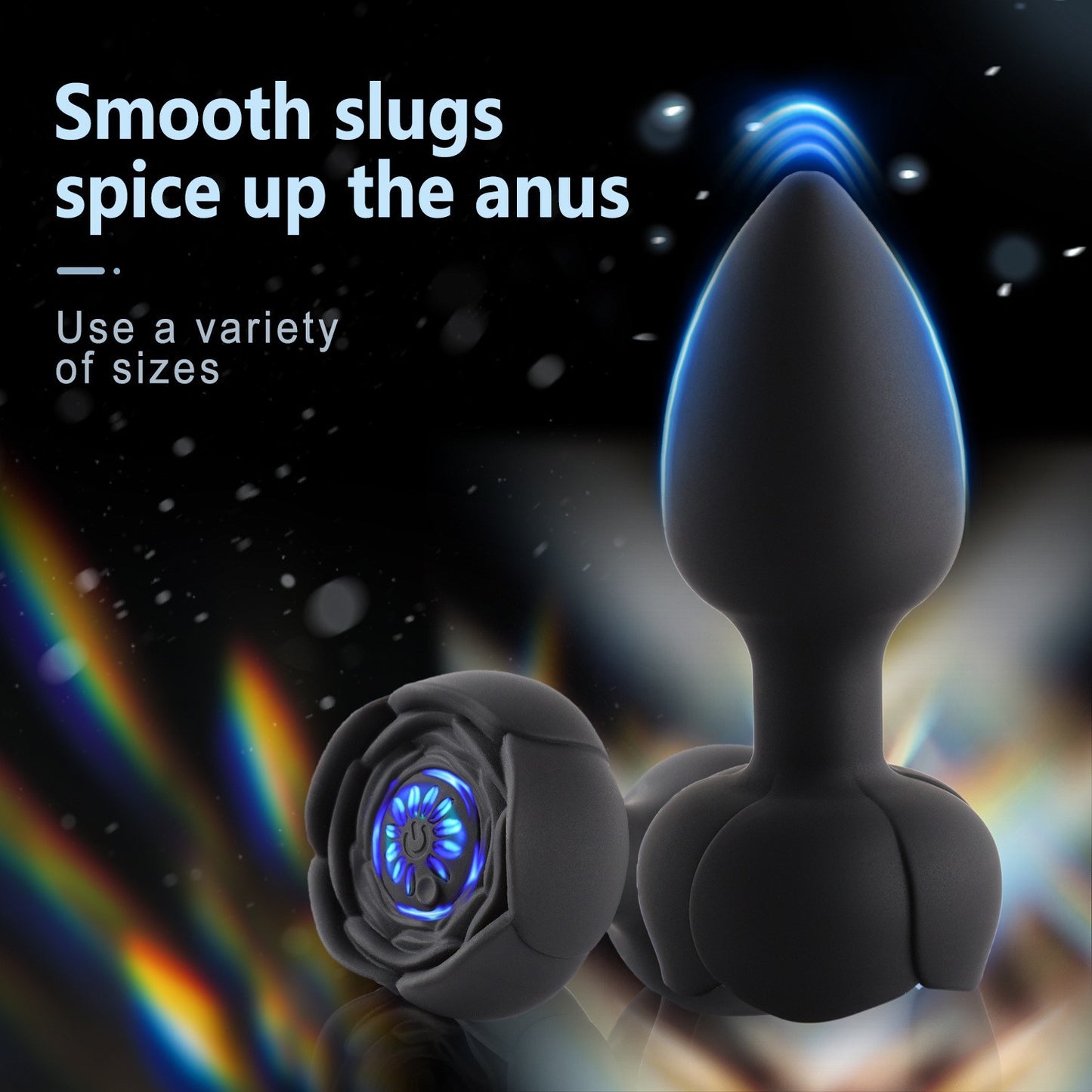 Rose Light Up Remote Butt Plug With 10 Vibrating Mode - Black - image 0