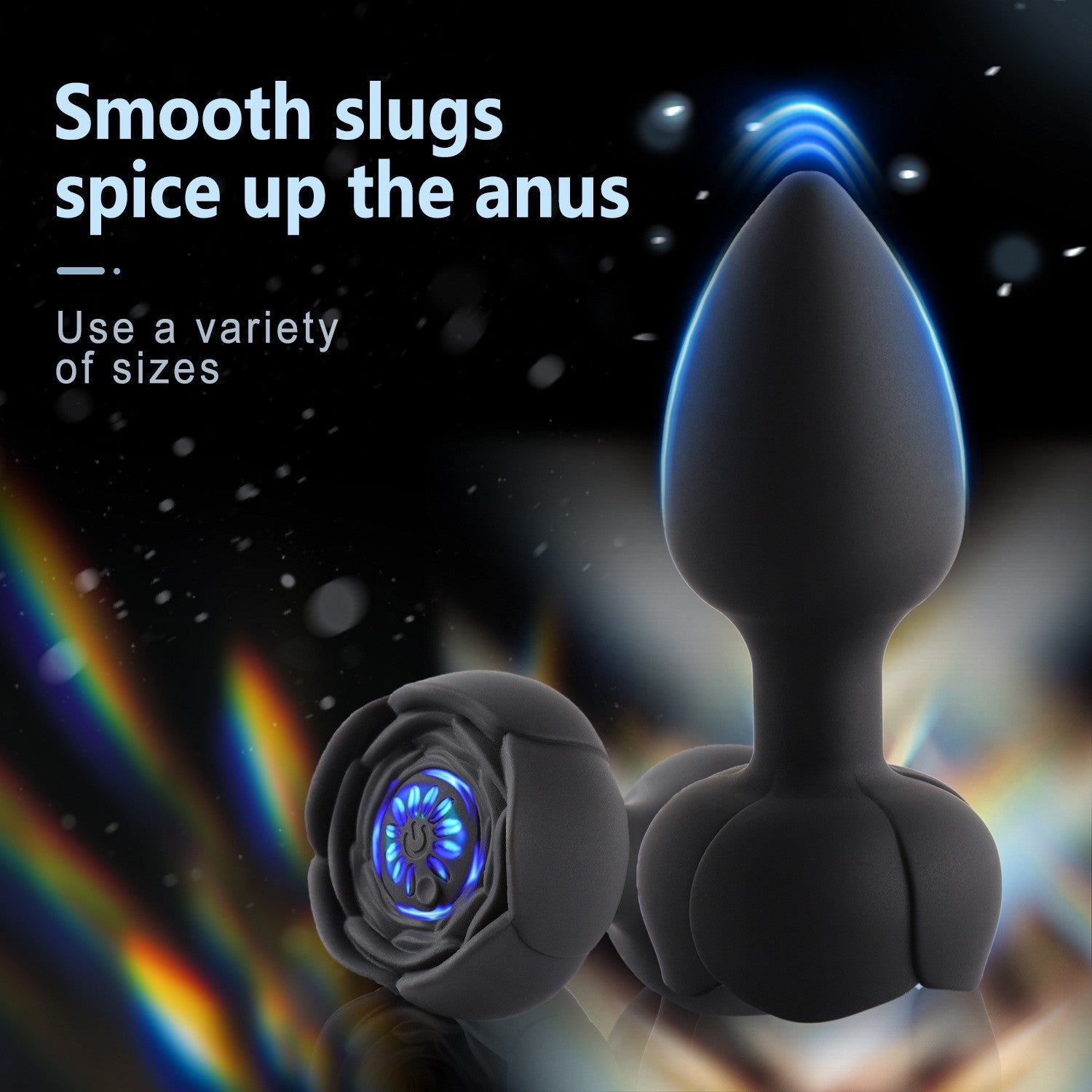 Rose Light Up Remote Butt Plug With 10 Vibrating Mode - Black - image 0