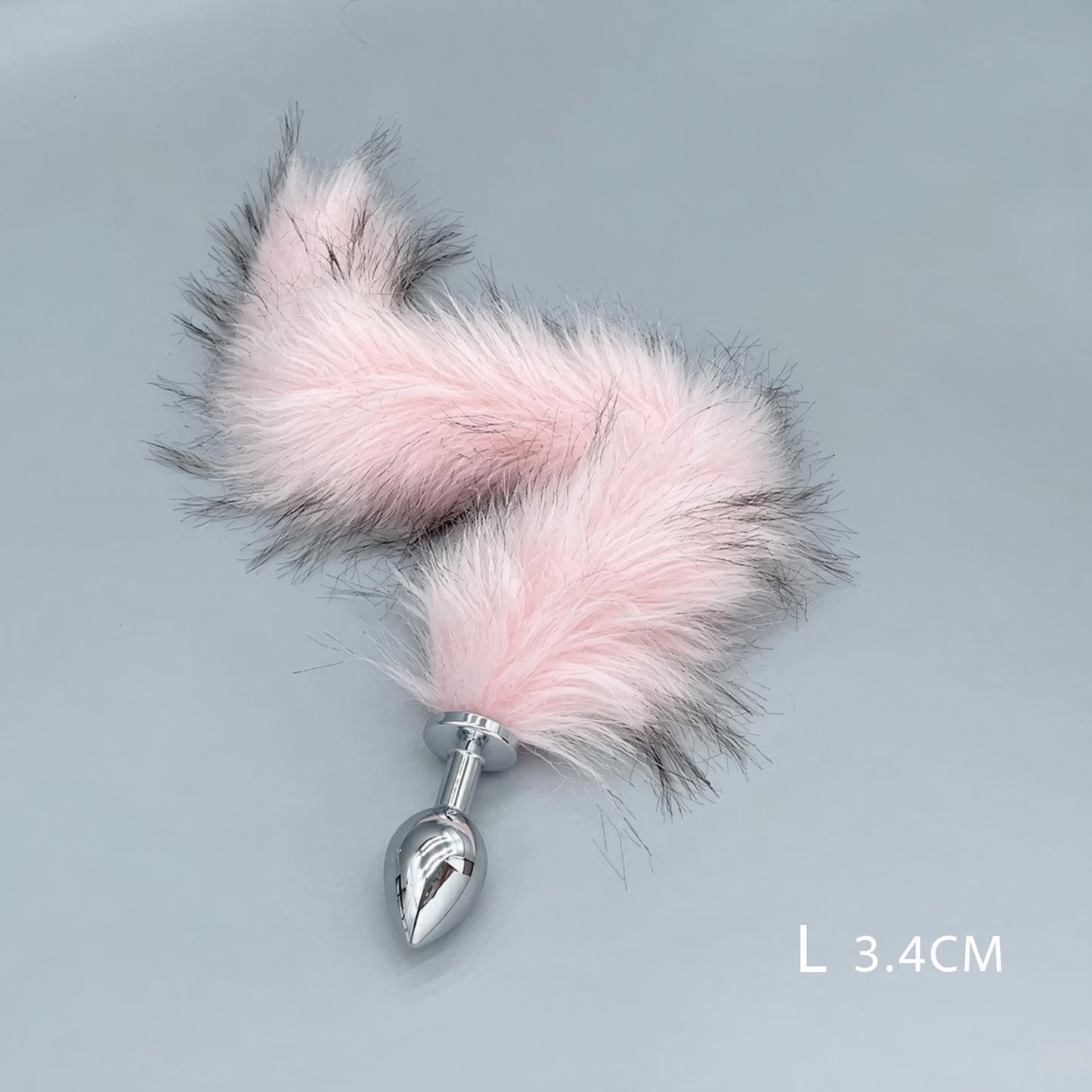 Pink & Black Fox Tail Plug with Removable Metal Base - L - image 3