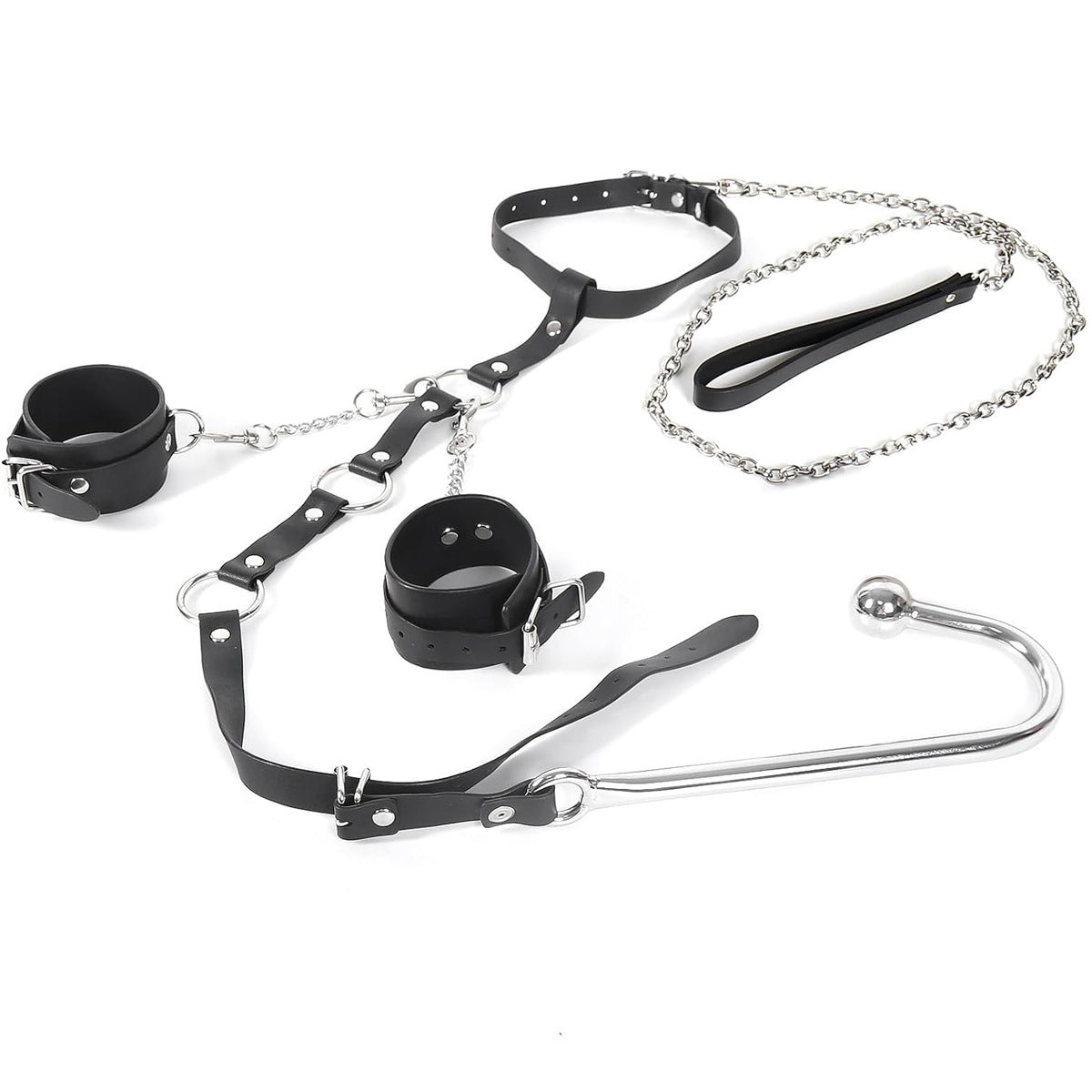 Leather Bondage Set With Anal Hook - Black - image 3