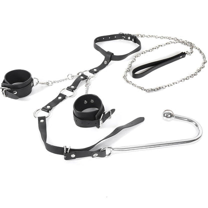 Leather Bondage Set With Anal Hook - Black - image 3