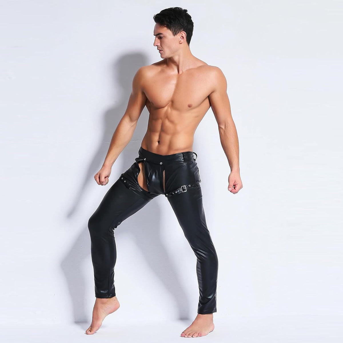 Men's Wetlook Leggings - Black - XXL - image 2