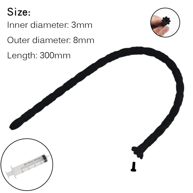 Silicone Hollow Urethra Sound To Stimulate The Plunger Masturbation - Black-8mm-syringe - image 14