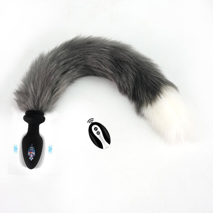 Multicolor Fox Tail Light Up Butt Plug - Grey & White - image 28