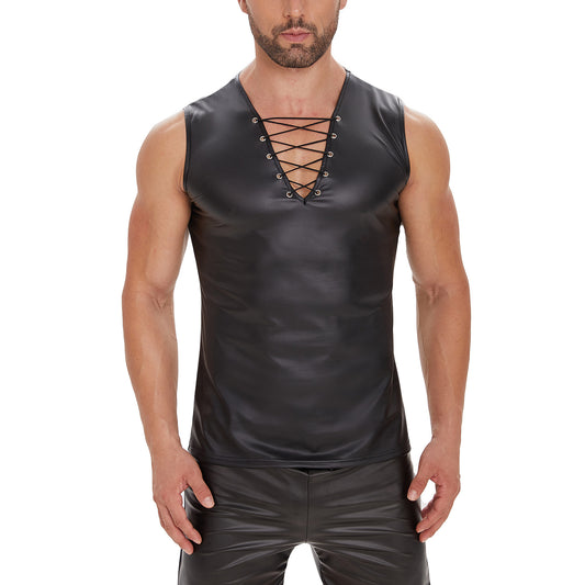 Men Sexy Leather Tank Top - image 1