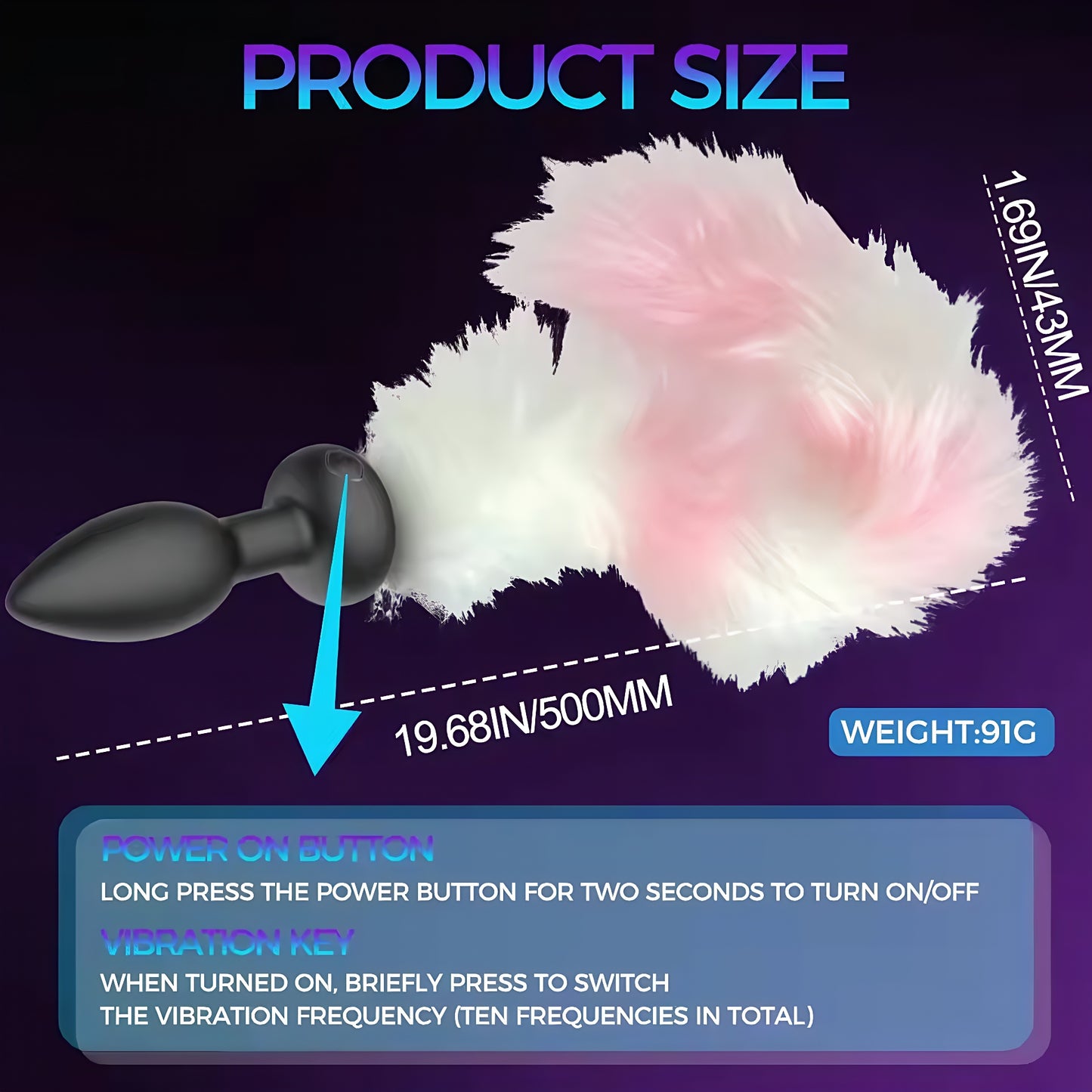 19.68" Long Slim Vibrating Fox Tail Plug With Remote Control - image 3