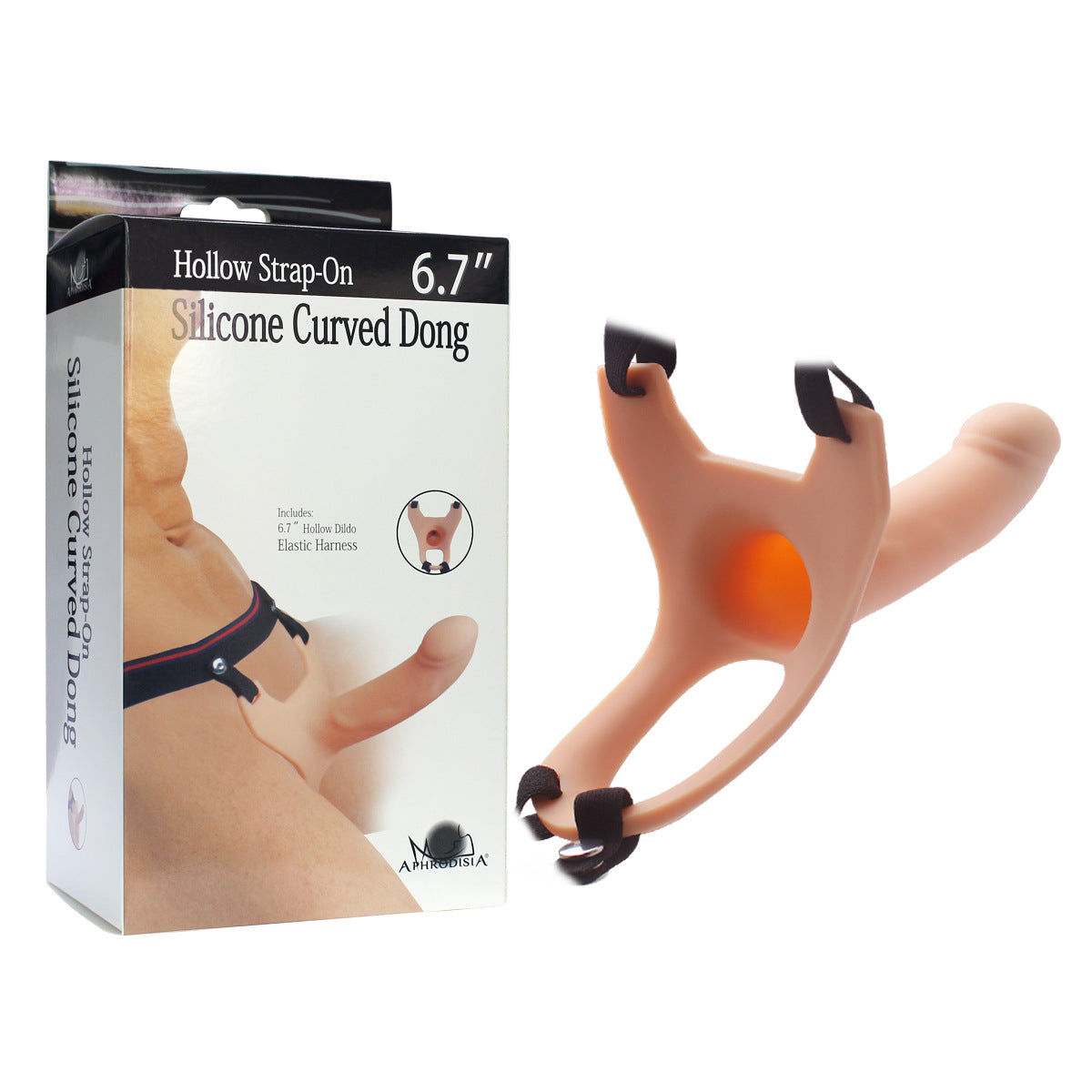 Silicone Hallow Strap-on Dildo - Beige - L - image 1