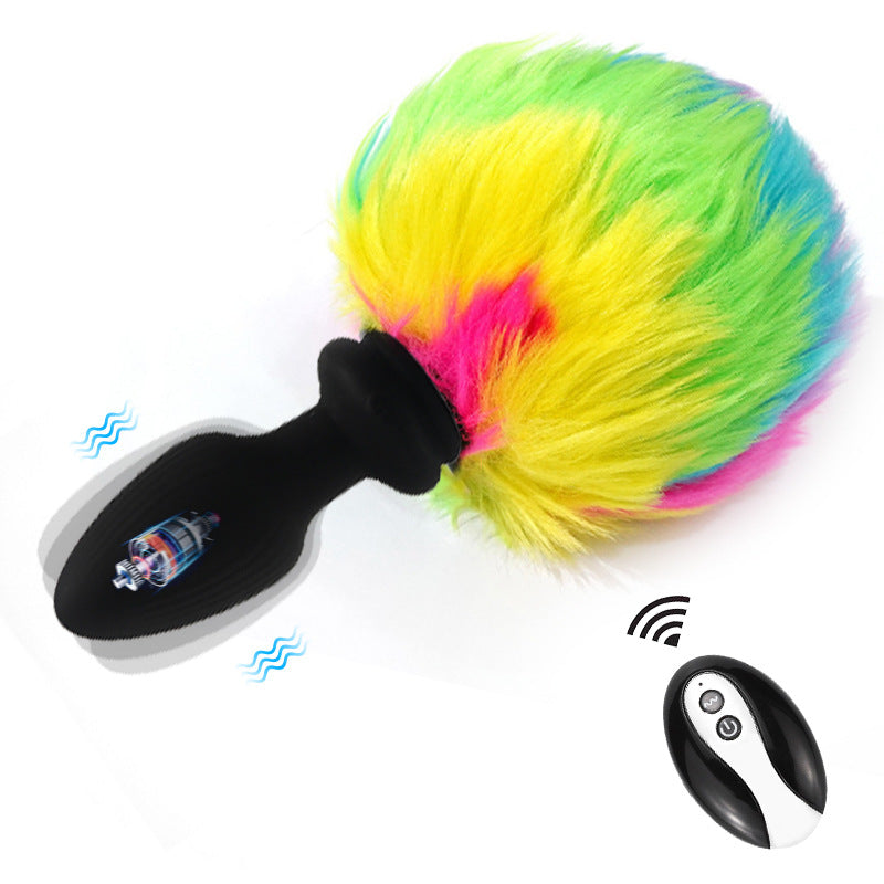 Multi-Color Bunny Tail Vibrating Anal Plug with Remote Control - Multicolor - image 0