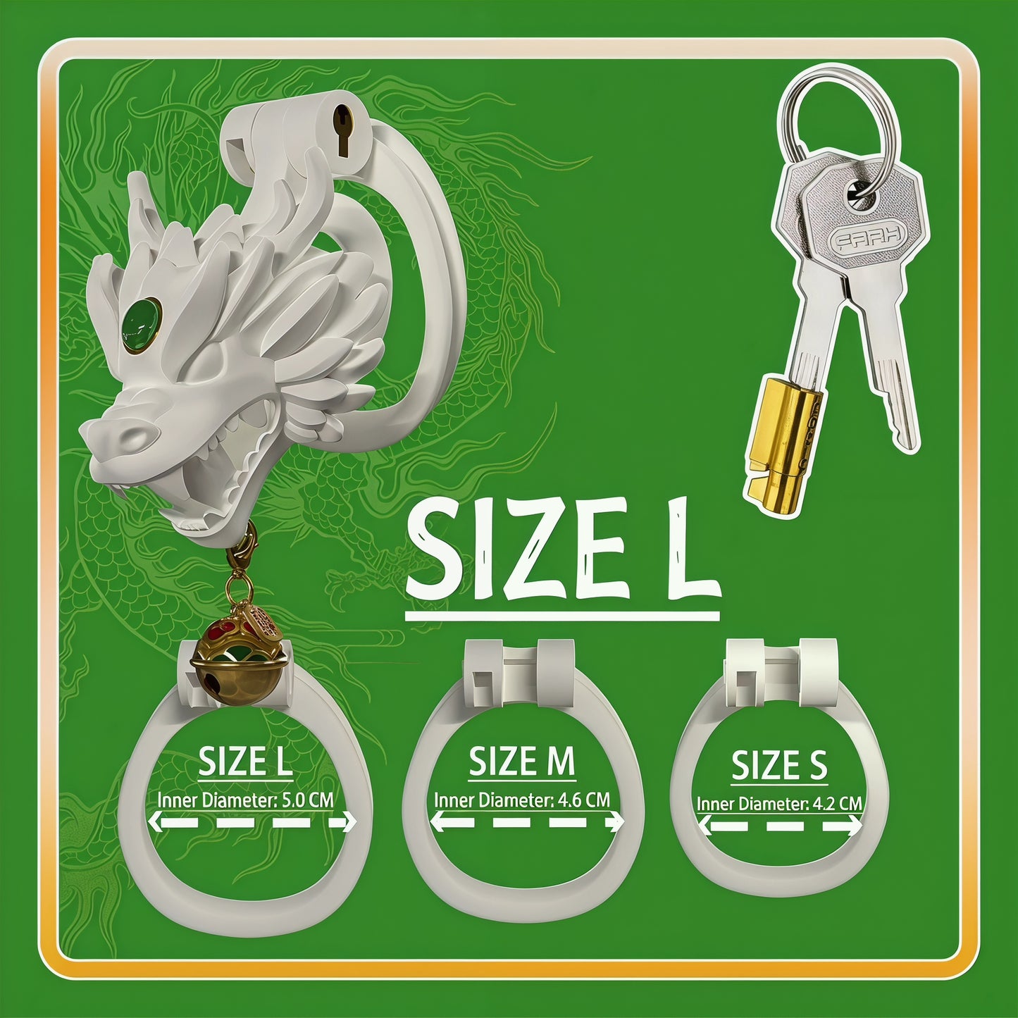 Dragon Guardian Bell Collar Chastity Cage - Green - L - image 0