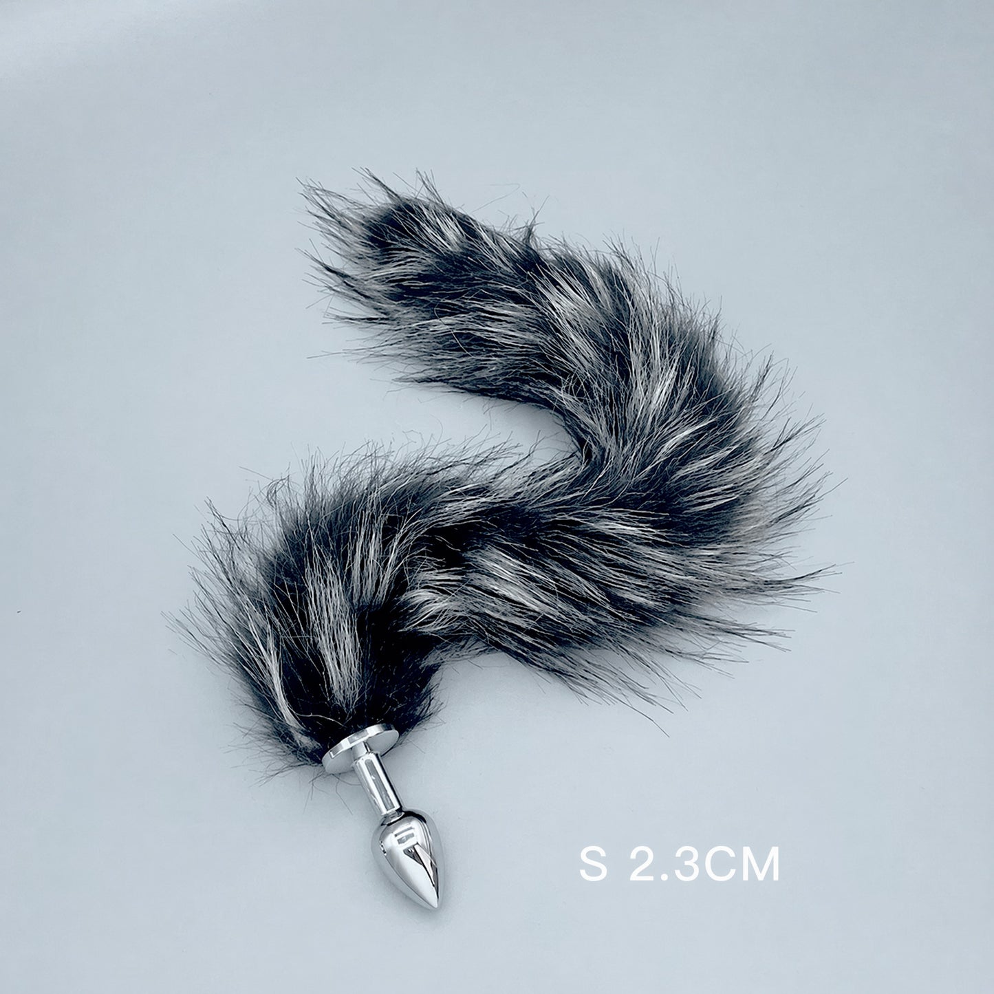 Silver & Black Fox Tail Plug with Removable Metal Base - S - image 3