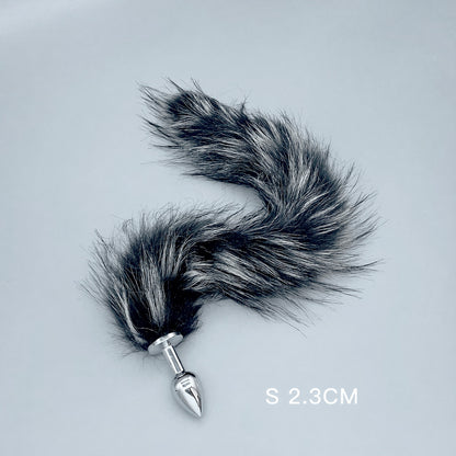 Silver & Black Fox Tail Plug with Removable Metal Base - S - image 3