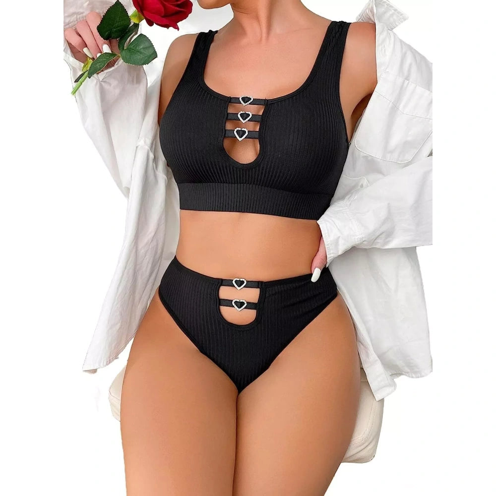 Sheer Lace Lingerie Set for Women – Deep V Teddy with G-String Panties - Black - XL - image 17