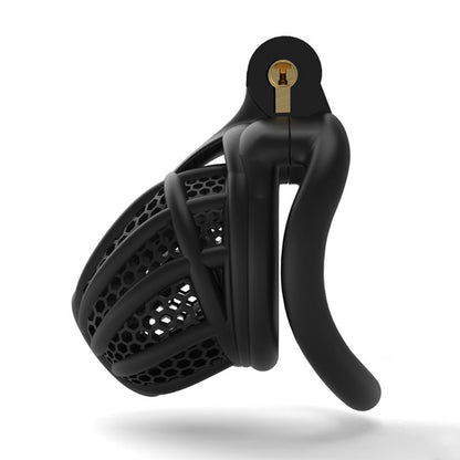 3D Hive Series - Bee Black Chastity Cage  - Black - Curved Ring - image 0