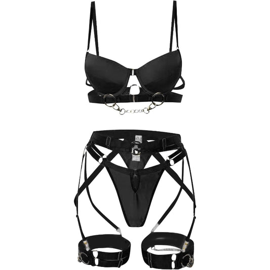 Chain Reaction Bondage Lingerie Set - Black - L - image 1