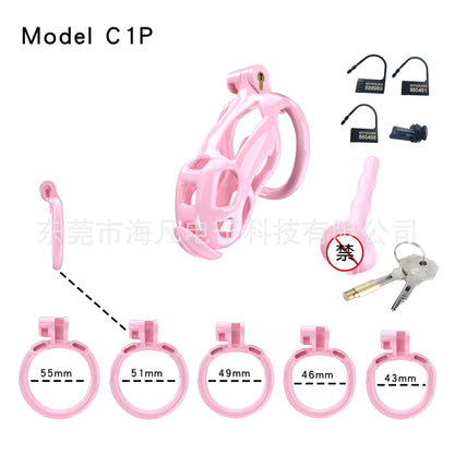 Cobra Resin Chastity Cage with 4 Rings & Catheter Tube - Pink - Small - with urethral plug - image 7