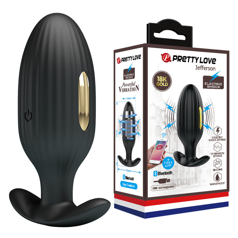 PrettyLove Bluetooth APP Control Vibrating Shocking Butt Plug - Black - image 0