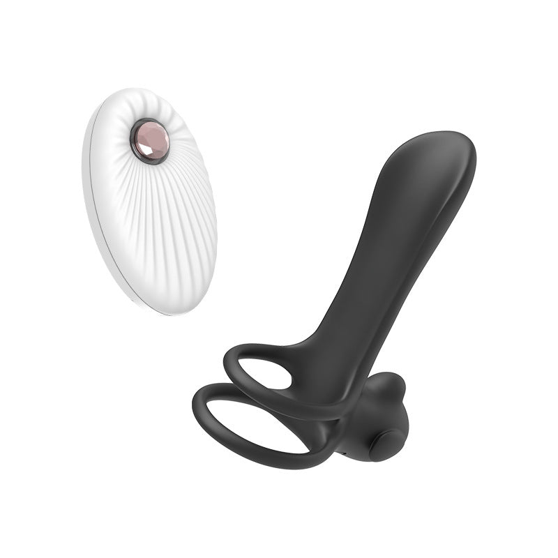 Vibrating Dual Cock Ring Butt Plug with G Spot Massager - Black - image 0