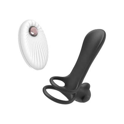 Vibrating Dual Cock Ring Butt Plug with G Spot Massager - Black - image 0