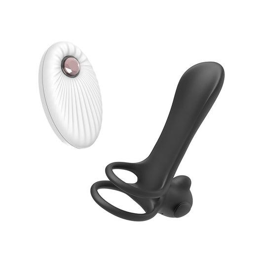 Vibrating Dual Cock Ring Butt Plug with G Spot Massager - Black - image 0