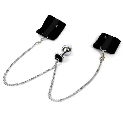 Art Of Sex Handcuffs With Metal Anal Plug - Black - image 0