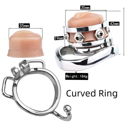 Sissy Chastity Cage With Virginal Pad - 55mm Curved Ring & Belt - image 6