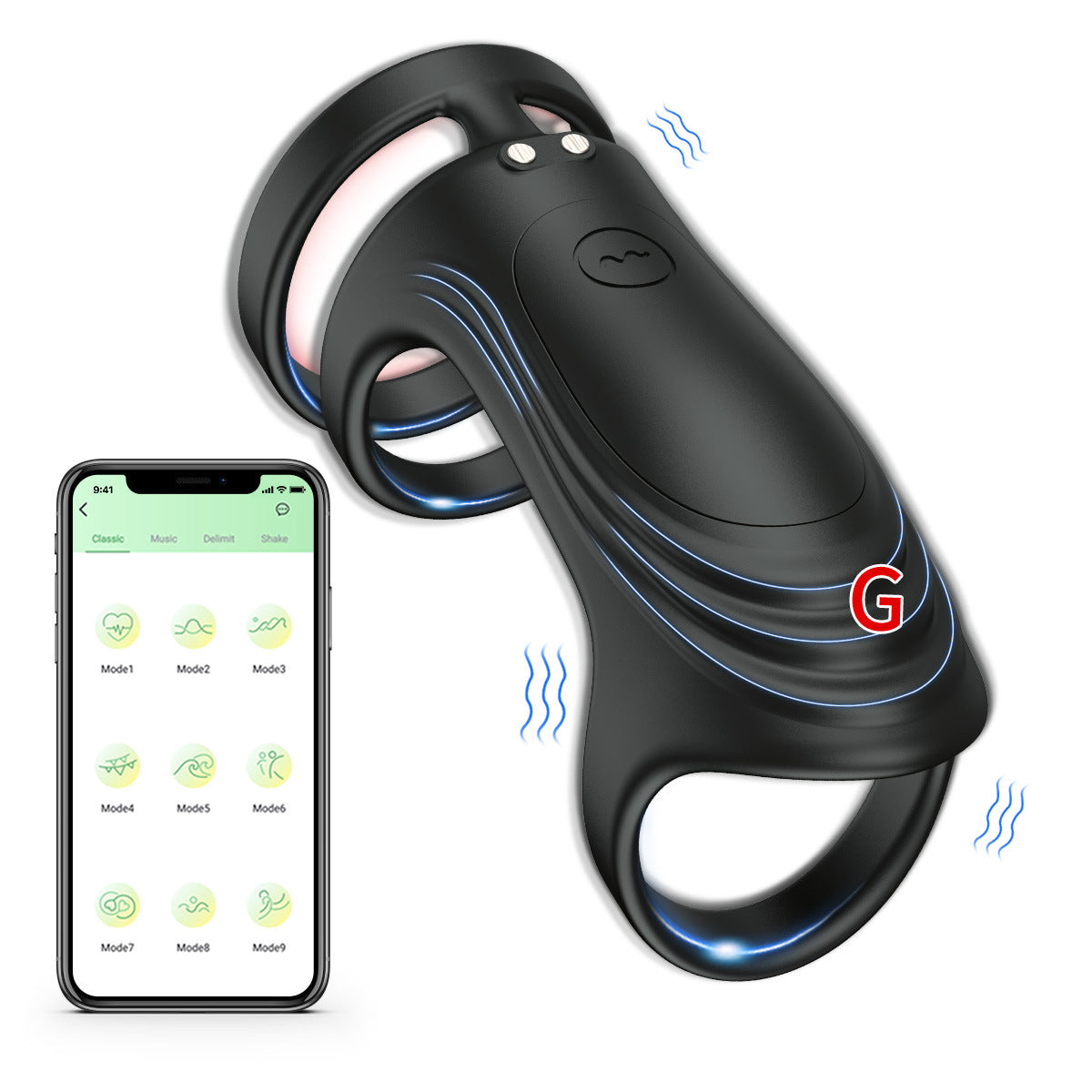3-Ring Vibrating Cock Ring - APP Controlled, 9 Vibration Modes - Black - image 7