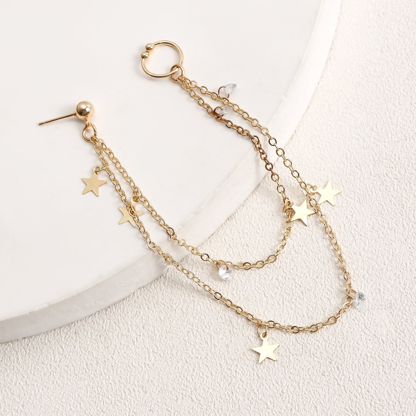 Boho Nose Chain Jewelry – Fake Septum Ring with Ear Hoop & Crystal Nose Ring - image 1