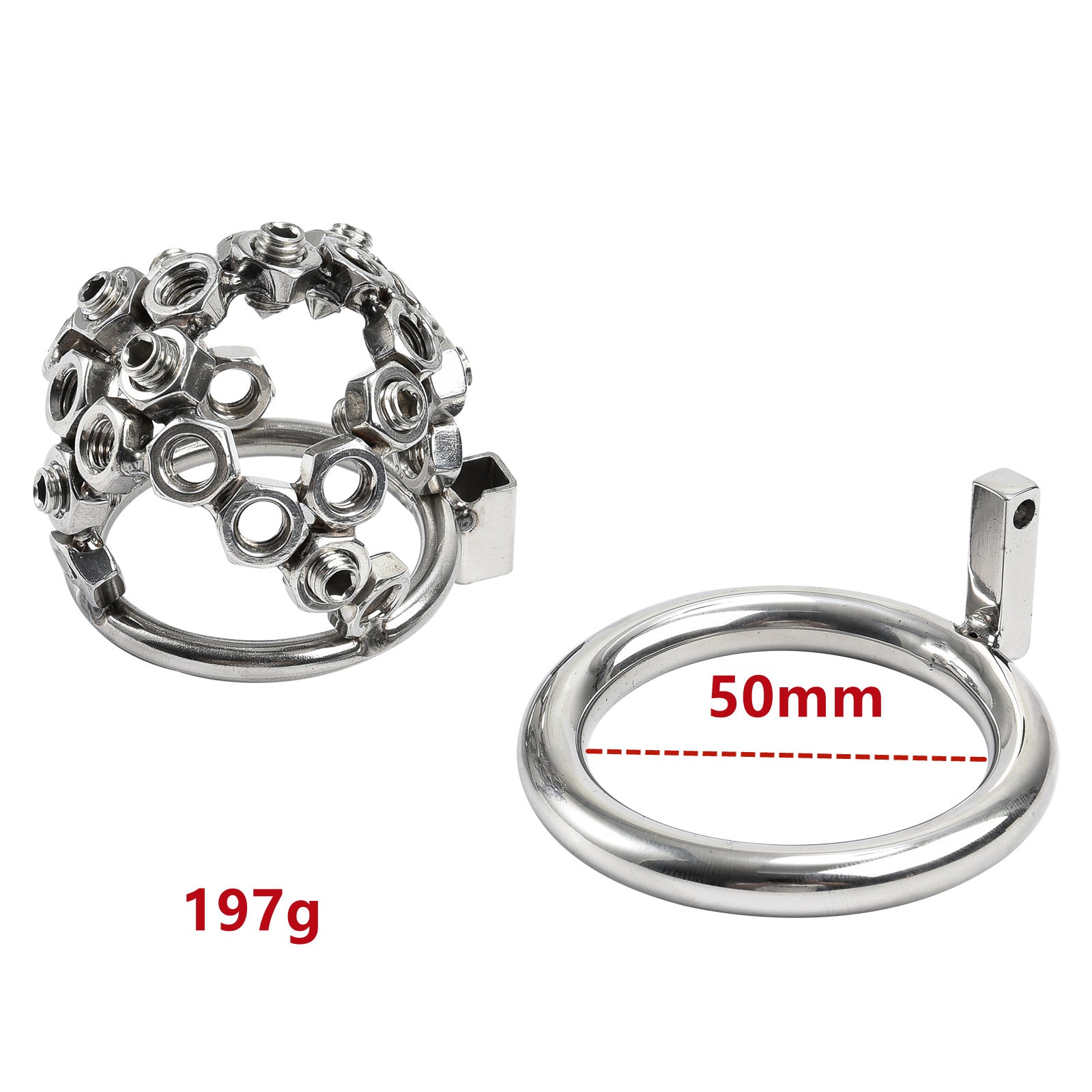 Chained Sissy Metal Welded Circles Chastity Cage - 50mm Ring - image 6
