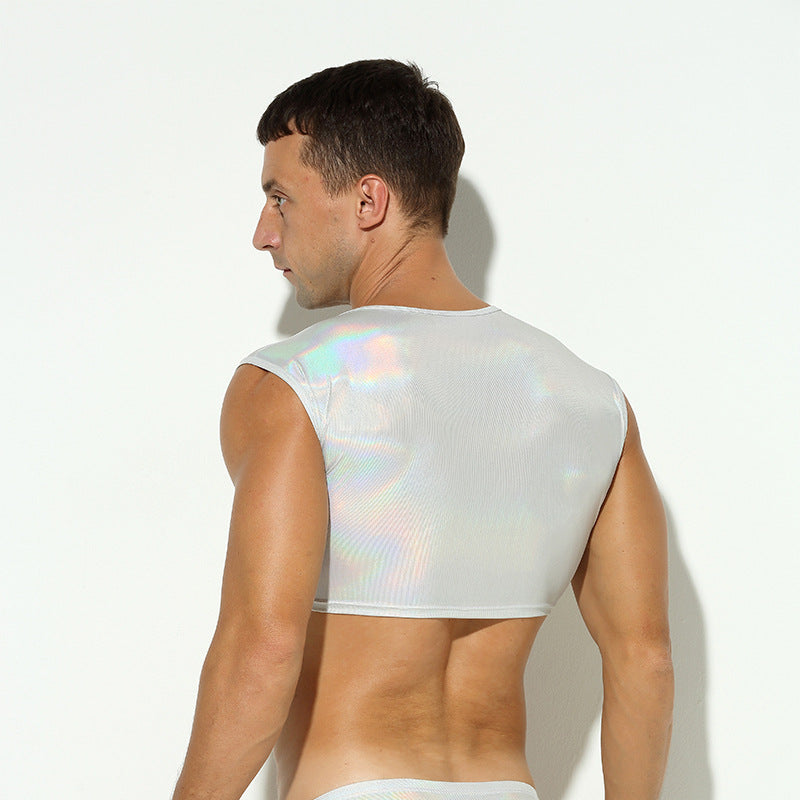 Faux Leather Cropped Tee - Silver - XL - image 2