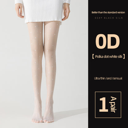 0D Sheer Tights – Ultra Thin & High-Waisted Comfort - Polka dot white silk - One Size - image 14